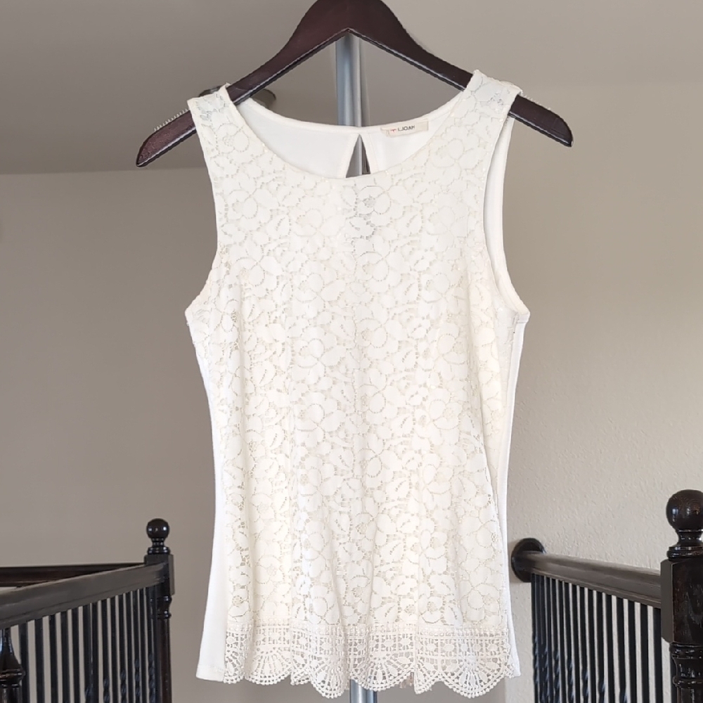 White Embellished Fitted Tank Top